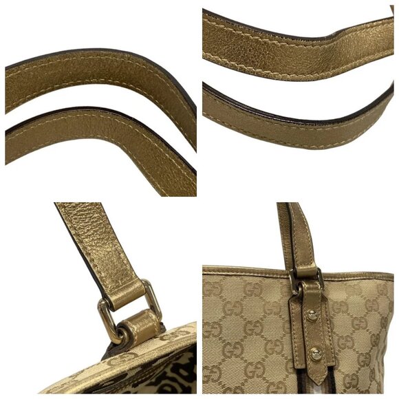 GUCCI GG Beige Gold Jacquard Leather Tote Bag 435-082725 - Picture 7 of 14